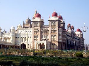 Um burro olhando para um palácio